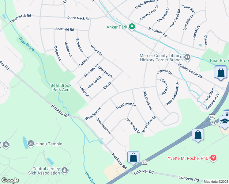 map of restaurants, bars, coffee shops, grocery stores, and more near 28 Woodland Drive in East Windsor