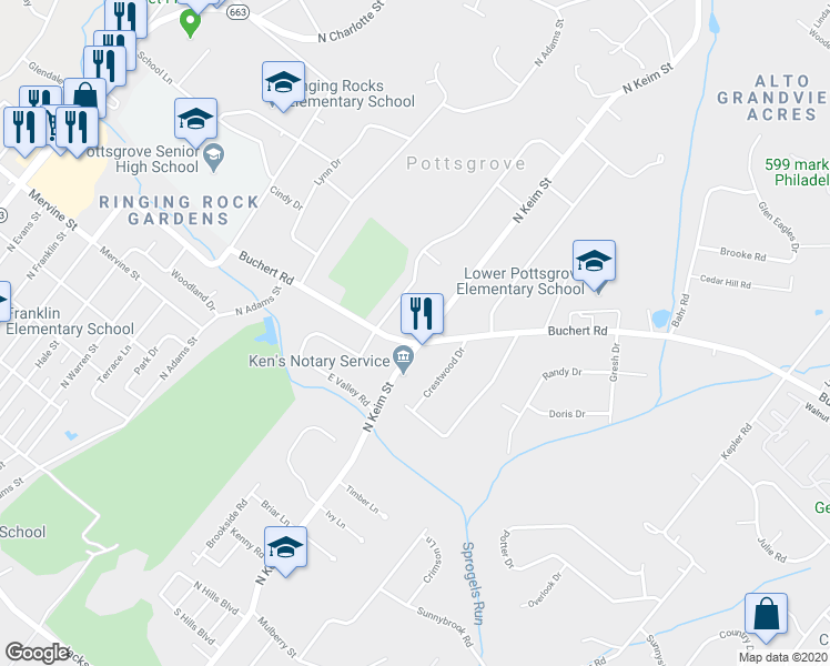 map of restaurants, bars, coffee shops, grocery stores, and more near 1249 North Keim Street in Pottstown