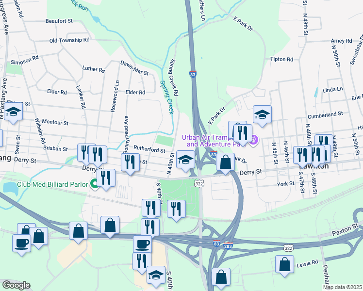 map of restaurants, bars, coffee shops, grocery stores, and more near 209 North 40th Street in Harrisburg