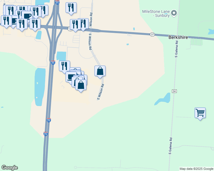 map of restaurants, bars, coffee shops, grocery stores, and more near 385-400 South Wilson Road in Delaware County