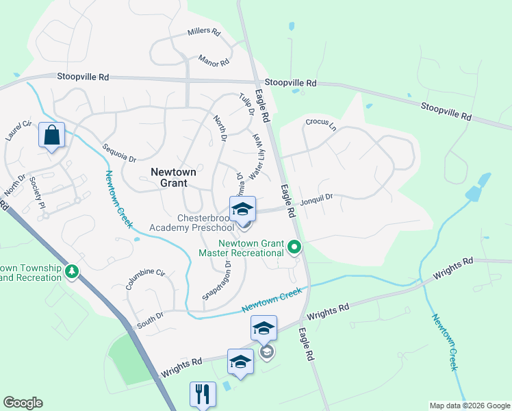 map of restaurants, bars, coffee shops, grocery stores, and more near 8 Periwinkle Place in Newtown