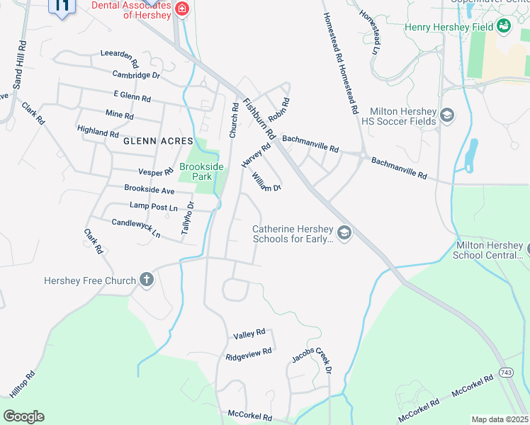 map of restaurants, bars, coffee shops, grocery stores, and more near 349 Yorktown Road in Hershey