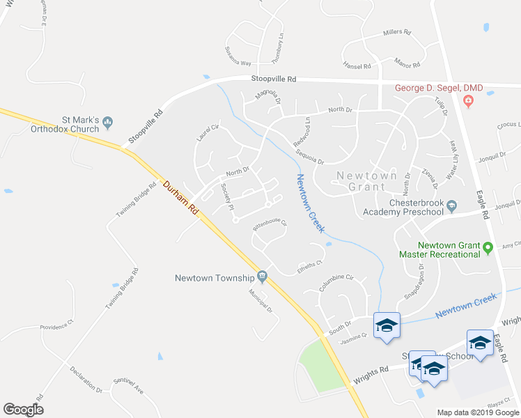 map of restaurants, bars, coffee shops, grocery stores, and more near 1613 Society Place in Newtown