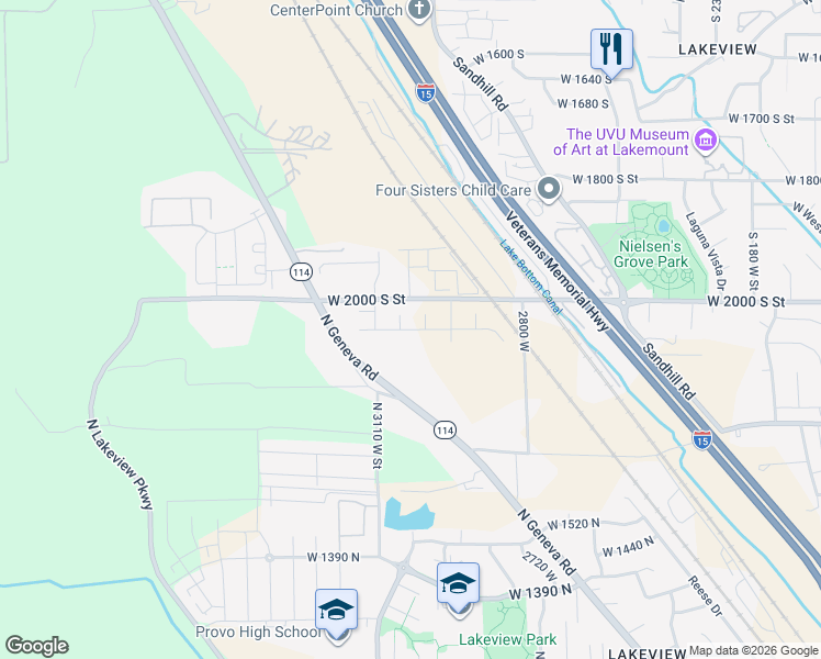 map of restaurants, bars, coffee shops, grocery stores, and more near 2939 West 1930 North in Provo