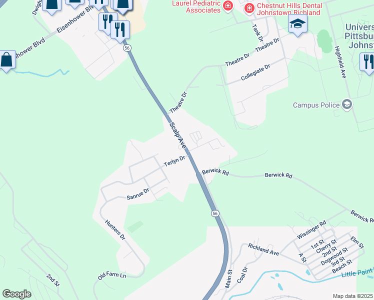 map of restaurants, bars, coffee shops, grocery stores, and more near 1737 Scalp Ave in Johnstown
