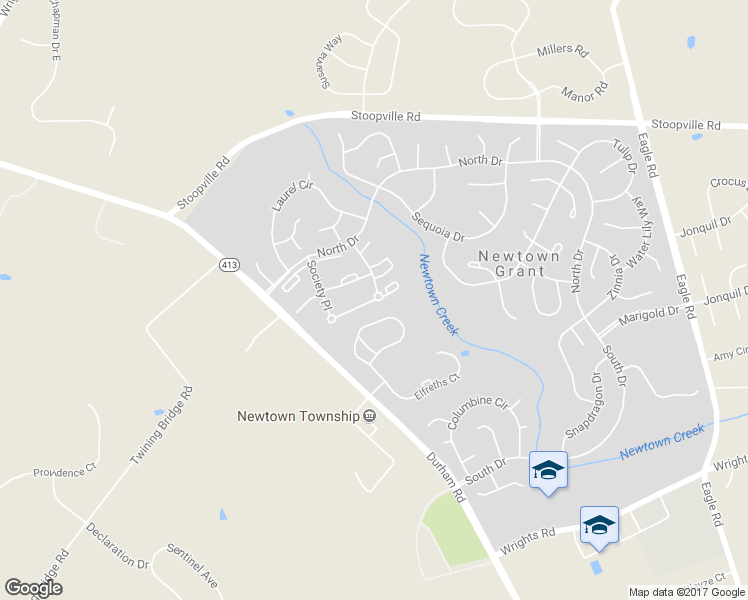 map of restaurants, bars, coffee shops, grocery stores, and more near 2601-2837 Society Place in Newtown