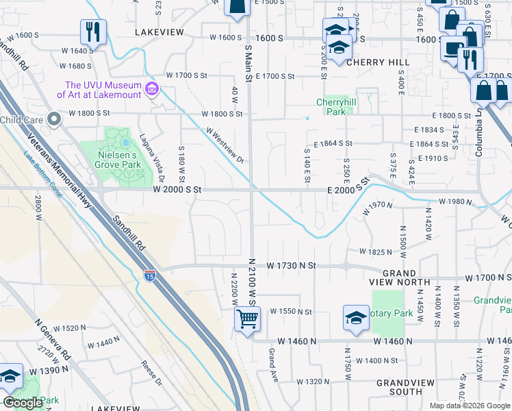 map of restaurants, bars, coffee shops, grocery stores, and more near 2039 South Main Street in Orem
