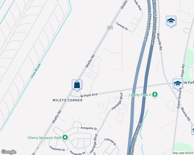 map of restaurants, bars, coffee shops, grocery stores, and more near 30 Kyle Drive in Tinton Falls