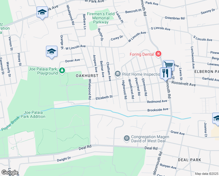 map of restaurants, bars, coffee shops, grocery stores, and more near 218 Chatham Avenue in Ocean Township