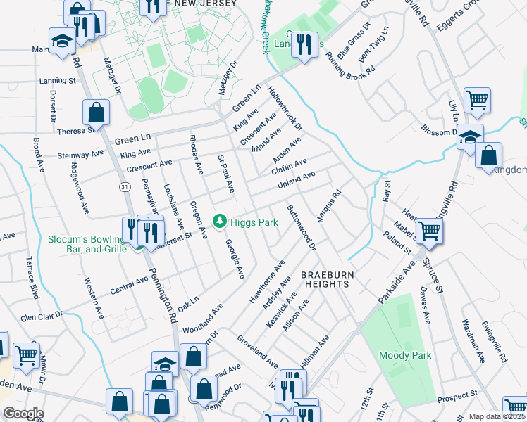 map of restaurants, bars, coffee shops, grocery stores, and more near 171 Somerset Street in Ewing Township