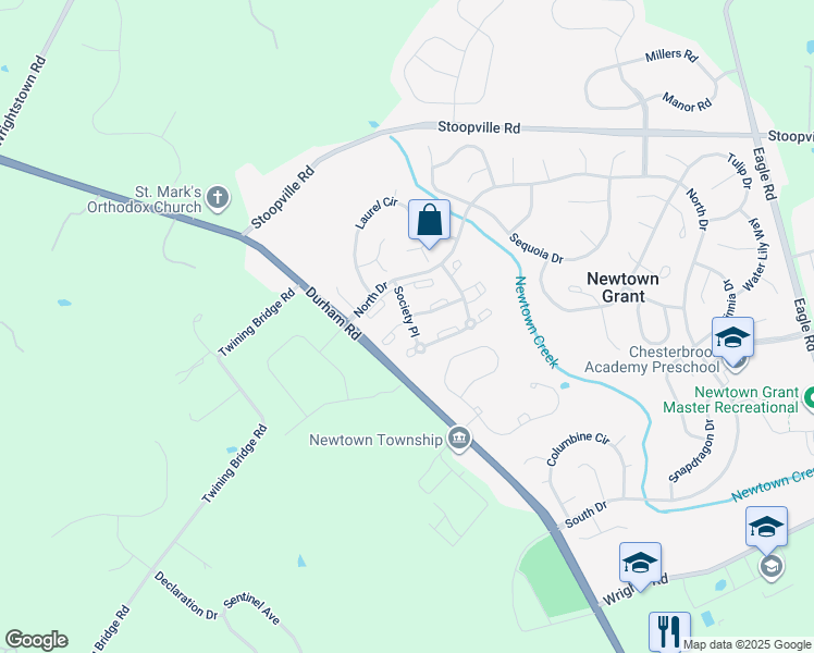 map of restaurants, bars, coffee shops, grocery stores, and more near 815 Society Place in Newtown