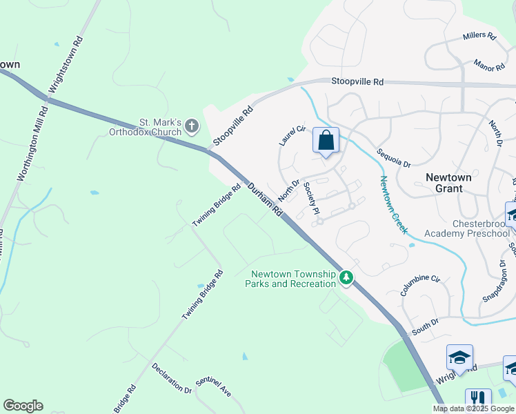 map of restaurants, bars, coffee shops, grocery stores, and more near Augusta Drive in Bucks County
