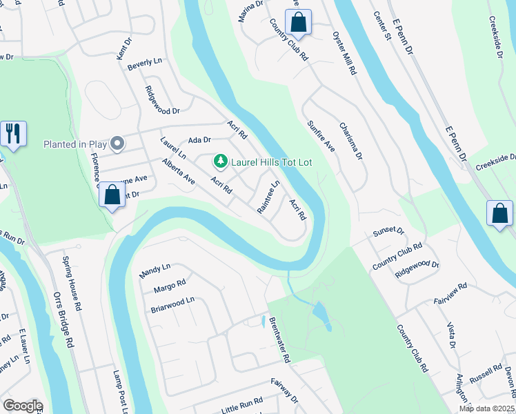 map of restaurants, bars, coffee shops, grocery stores, and more near 3510 Raintree Lane in Mechanicsburg