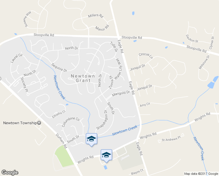map of restaurants, bars, coffee shops, grocery stores, and more near 8 Zinnia Drive in Newtown