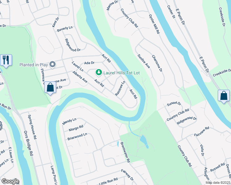 map of restaurants, bars, coffee shops, grocery stores, and more near 3510 Raintree Lane in Mechanicsburg