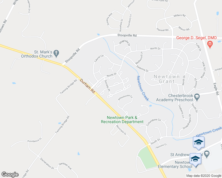 map of restaurants, bars, coffee shops, grocery stores, and more near 1809 Society Place in Newtown