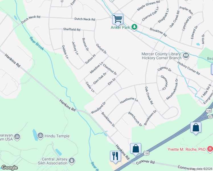 map of restaurants, bars, coffee shops, grocery stores, and more near 24 Elm Drive in East Windsor