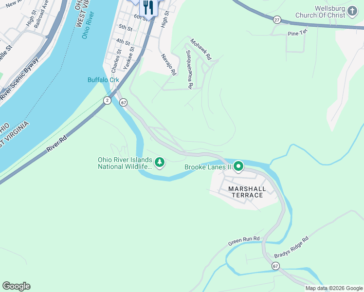 map of restaurants, bars, coffee shops, grocery stores, and more near 46 Commerce Saint Exd in Wellsburg