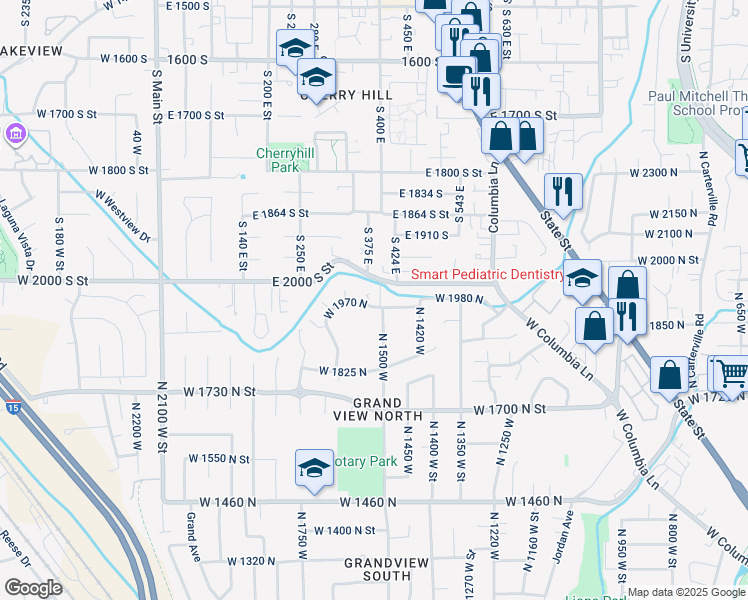 map of restaurants, bars, coffee shops, grocery stores, and more near 1516 West 1970 North in Provo
