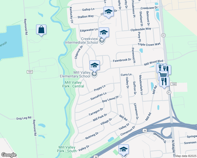 map of restaurants, bars, coffee shops, grocery stores, and more near 633 Mill Wood Boulevard in Marysville