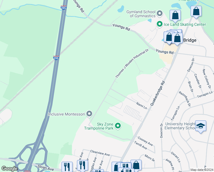 map of restaurants, bars, coffee shops, grocery stores, and more near 28 Thomas J Rhodes Industrial Drive in Hamilton Township