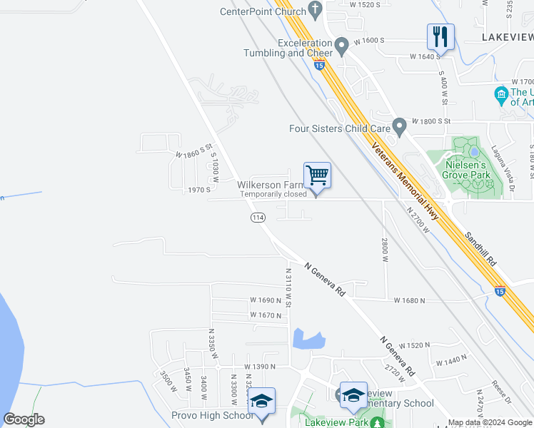 map of restaurants, bars, coffee shops, grocery stores, and more near 1936n North Geneva Road in Provo