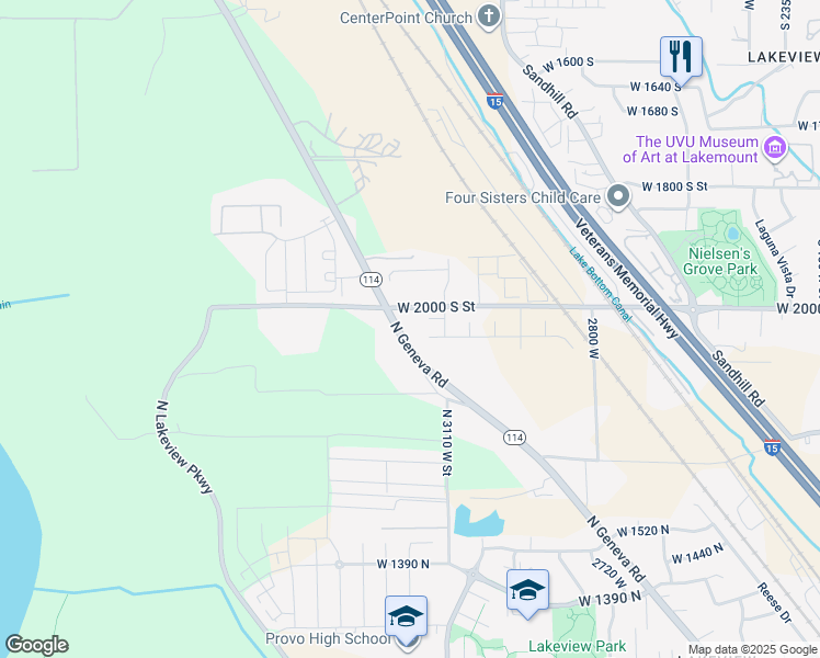 map of restaurants, bars, coffee shops, grocery stores, and more near 1936n North Geneva Road in Provo