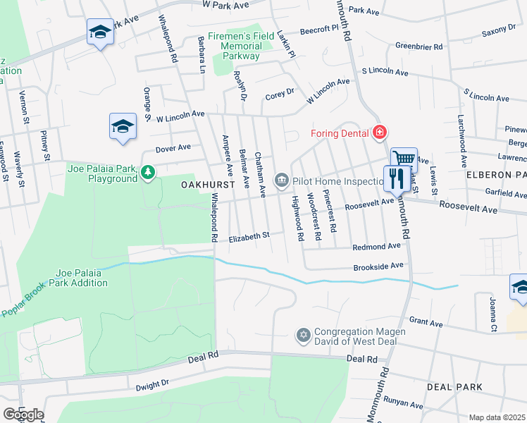map of restaurants, bars, coffee shops, grocery stores, and more near 218 Chatham Avenue in Ocean Township