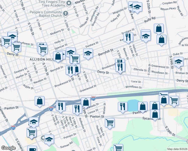 map of restaurants, bars, coffee shops, grocery stores, and more near 914 Norwood Street in Harrisburg