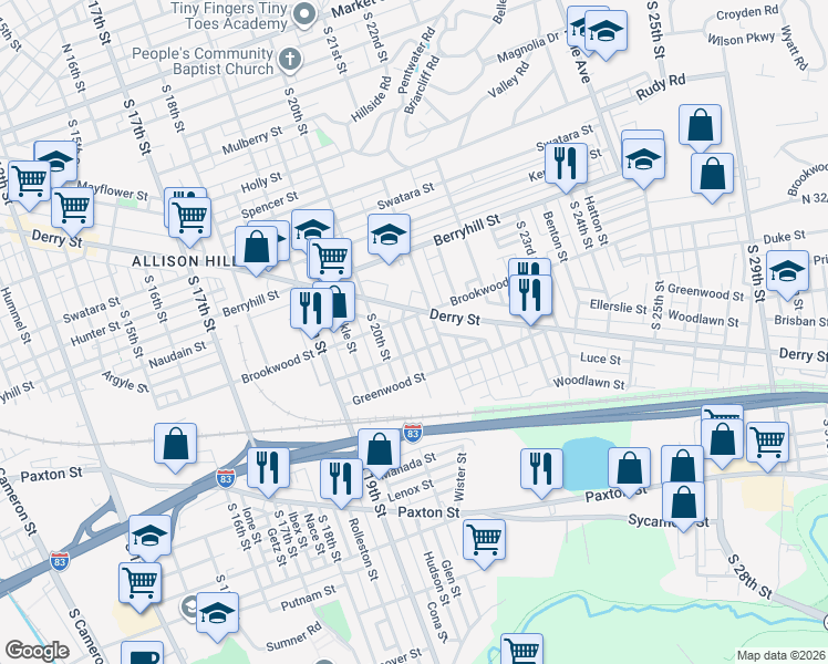 map of restaurants, bars, coffee shops, grocery stores, and more near 914 Norwood Street in Harrisburg