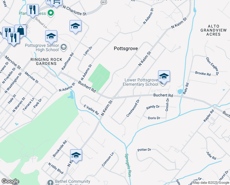 map of restaurants, bars, coffee shops, grocery stores, and more near 1249 North Keim Street in Pottstown