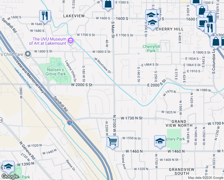 map of restaurants, bars, coffee shops, grocery stores, and more near 31 West 2030 South in Orem