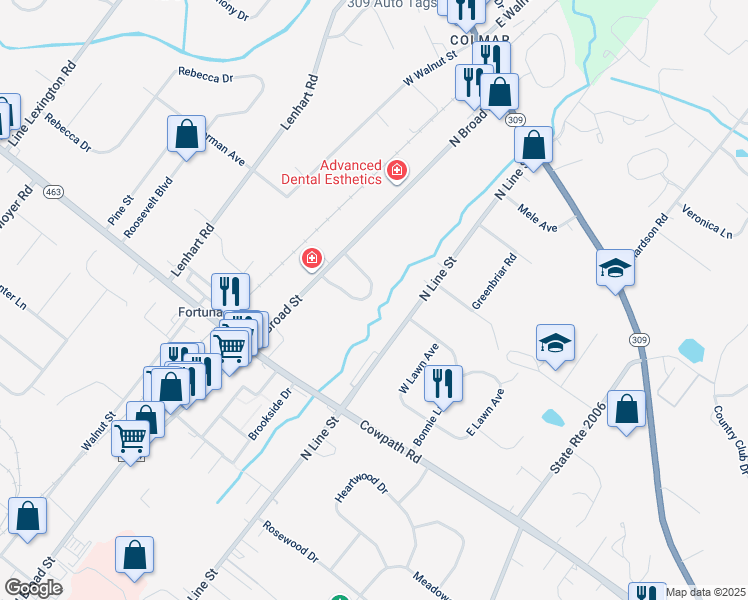 map of restaurants, bars, coffee shops, grocery stores, and more near 2127 Hidden Meadow Drive in Colmar
