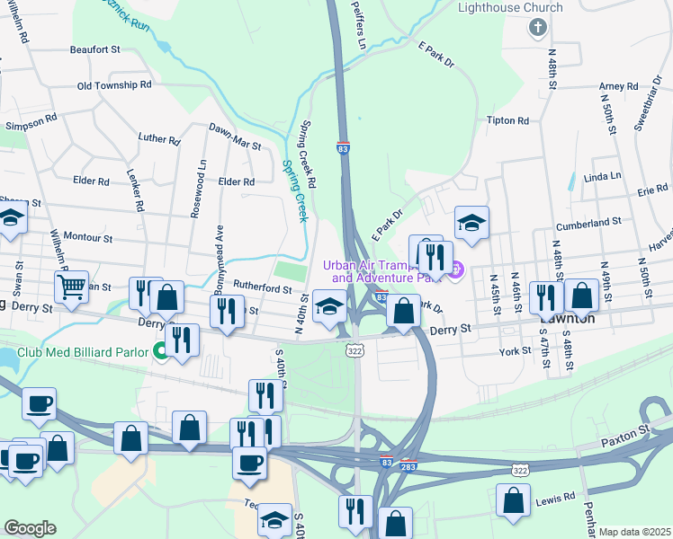 map of restaurants, bars, coffee shops, grocery stores, and more near 209 North 40th Street in Harrisburg