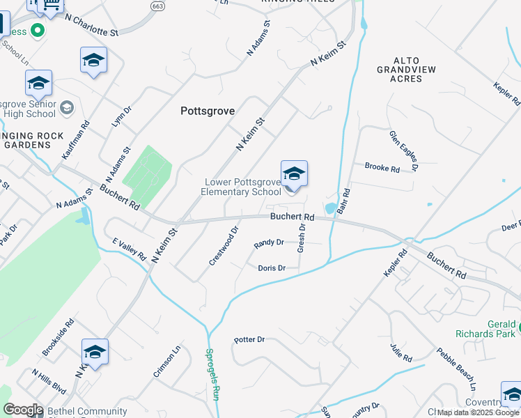 map of restaurants, bars, coffee shops, grocery stores, and more near 164 Sunrise Lane in Pottstown
