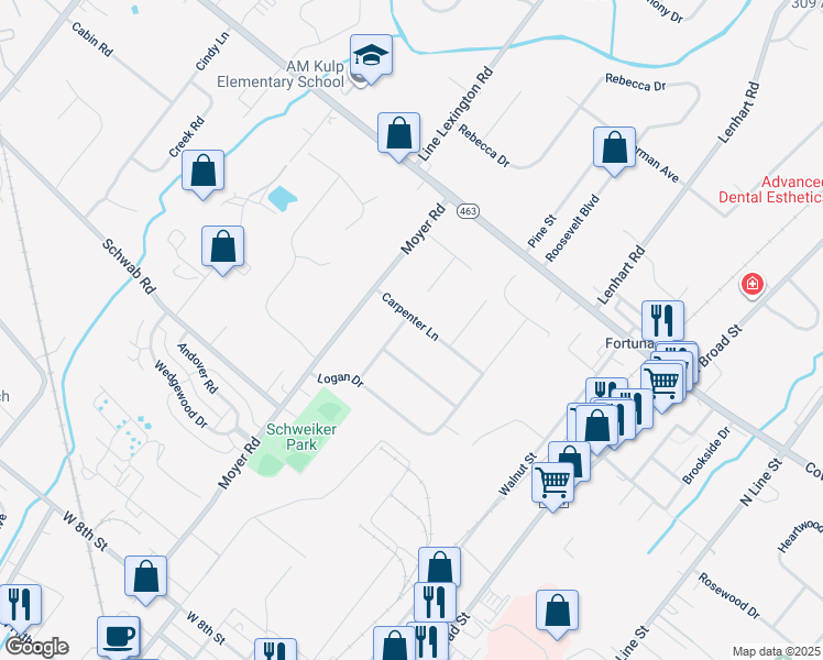 map of restaurants, bars, coffee shops, grocery stores, and more near 430 Carpenter Lane in Hatfield