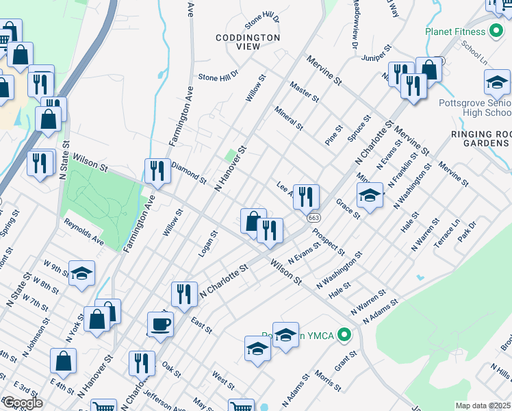 map of restaurants, bars, coffee shops, grocery stores, and more near 856 Feist Avenue in Pottstown
