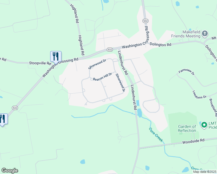 map of restaurants, bars, coffee shops, grocery stores, and more near 1708 Grandview Drive in Newtown