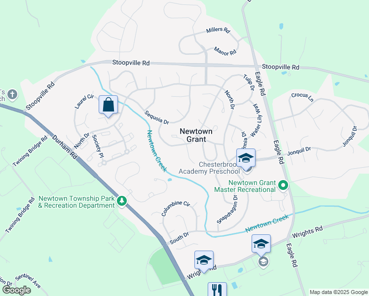 map of restaurants, bars, coffee shops, grocery stores, and more near 76 Cypress Place in Newtown