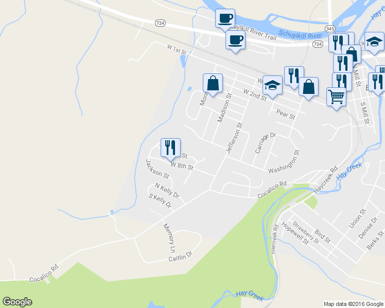 map of restaurants, bars, coffee shops, grocery stores, and more near 703 Pearl St in Birdsboro