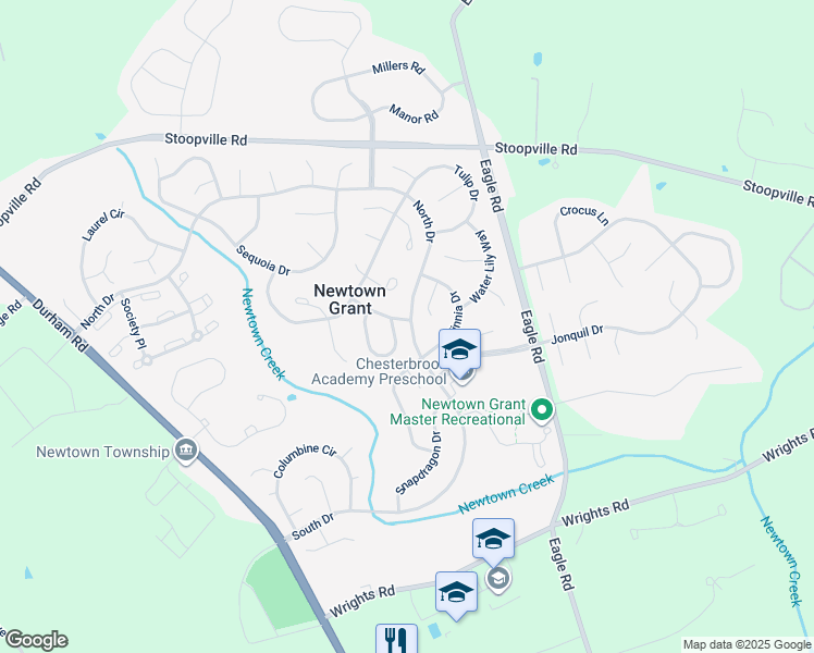 map of restaurants, bars, coffee shops, grocery stores, and more near 4 Honey Locust Lane in Newtown
