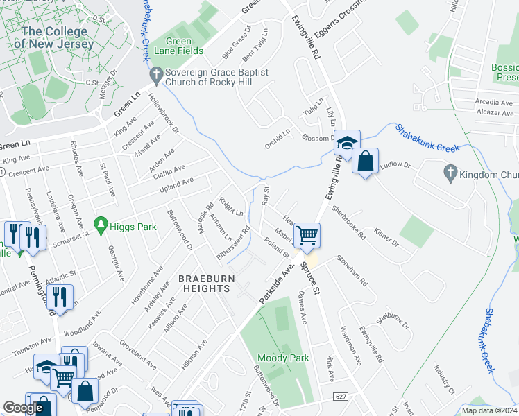 map of restaurants, bars, coffee shops, grocery stores, and more near 31 Ray Street in Ewing Township