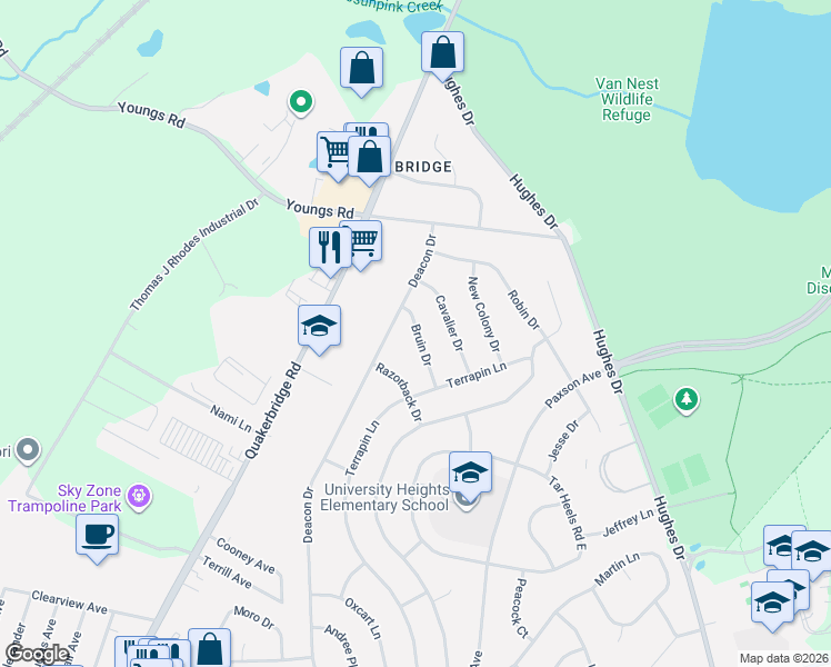 map of restaurants, bars, coffee shops, grocery stores, and more near 9 Bruin Drive in Trenton