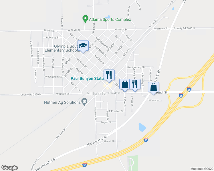 map of restaurants, bars, coffee shops, grocery stores, and more near SW Arch St & Race St in Atlanta