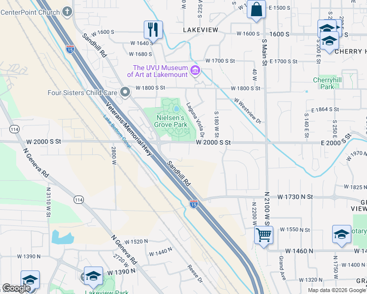 map of restaurants, bars, coffee shops, grocery stores, and more near 273 West 2000 South Street in Orem