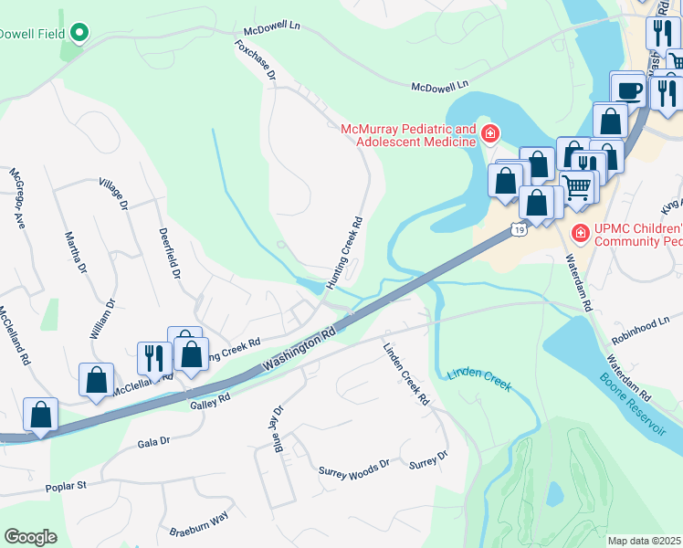 map of restaurants, bars, coffee shops, grocery stores, and more near 608 Hickory Circle in Canonsburg