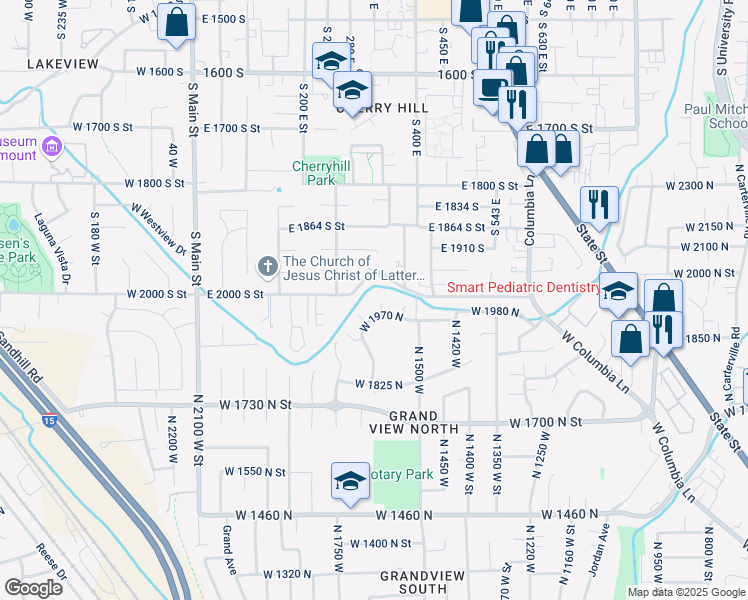 map of restaurants, bars, coffee shops, grocery stores, and more near 1608 West 1970 North in Provo