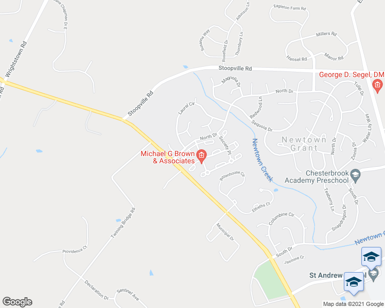 map of restaurants, bars, coffee shops, grocery stores, and more near 301 Society Place in Newtown