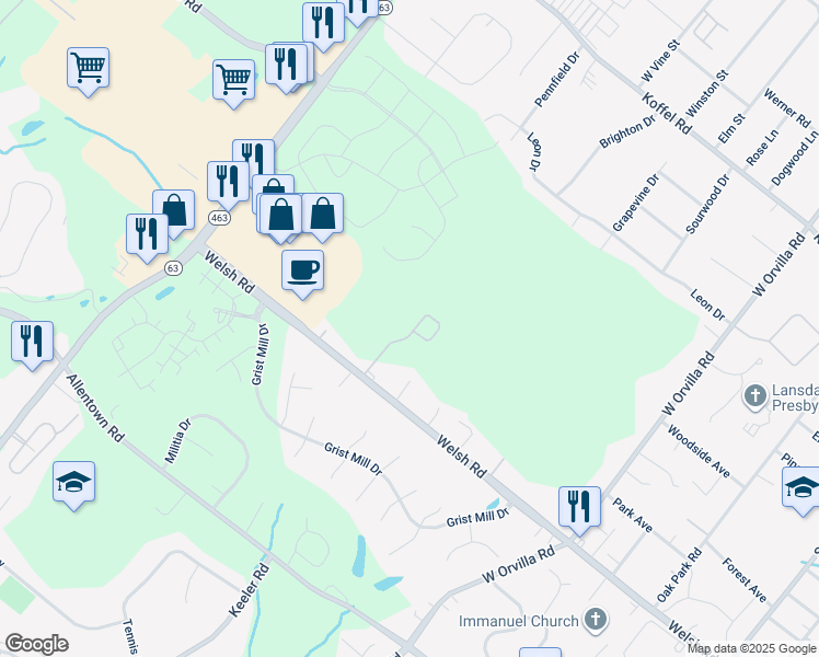 map of restaurants, bars, coffee shops, grocery stores, and more near 177 Vernon Court in Lansdale