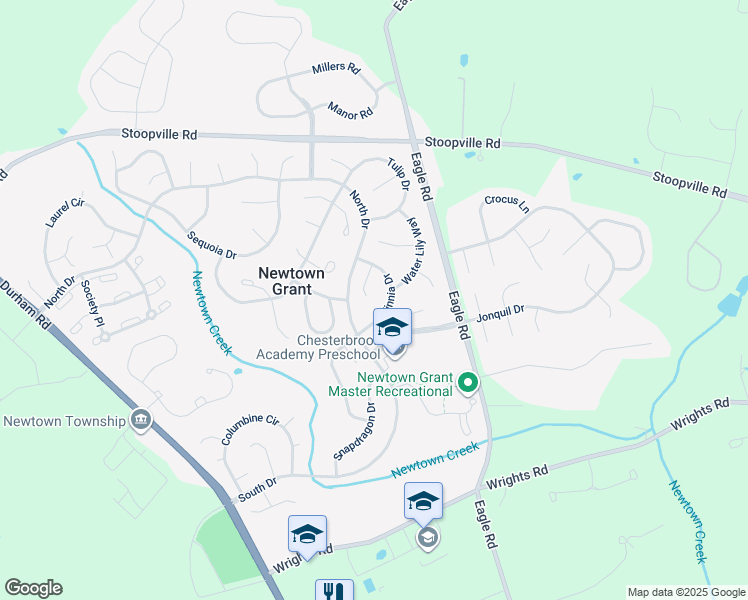 map of restaurants, bars, coffee shops, grocery stores, and more near 7 Hyacinth Court in Newtown